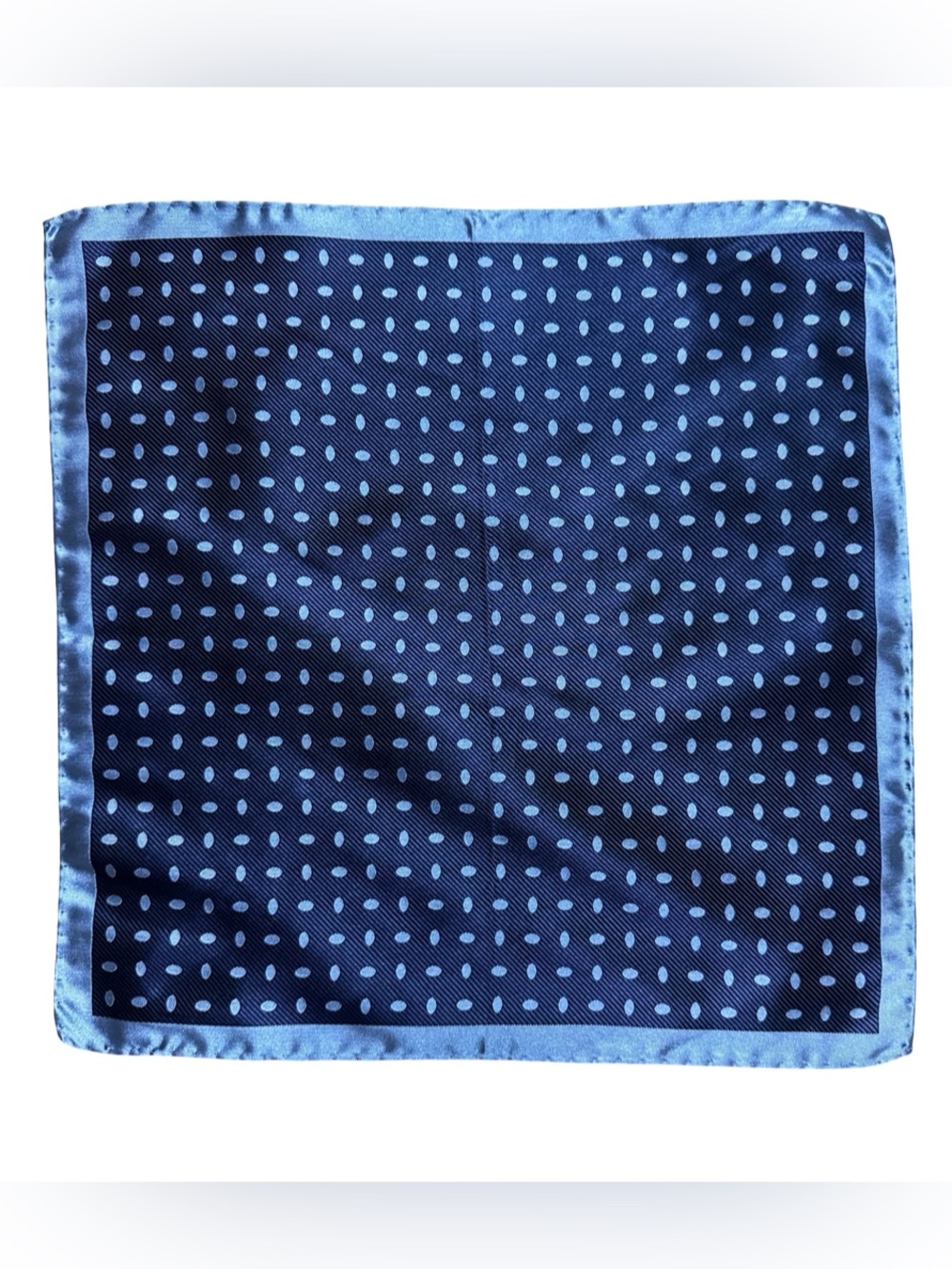 100% Silk Pocket Square Italy Navy Light Blue Micro Dot Mens Handkerchief 13"